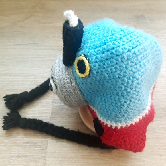 Handmade Thomas the Tank Engine Crochet Knit Ear Flap Hat - 20" Circumference - Picture 7 of 10